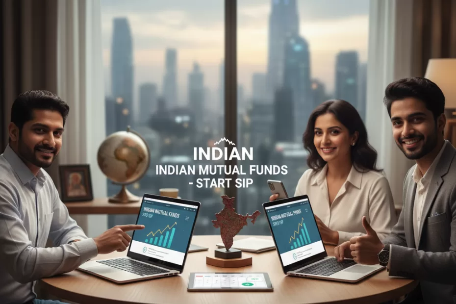 NRI investing in Indian mutual funds through SIP from abroad using online banking.