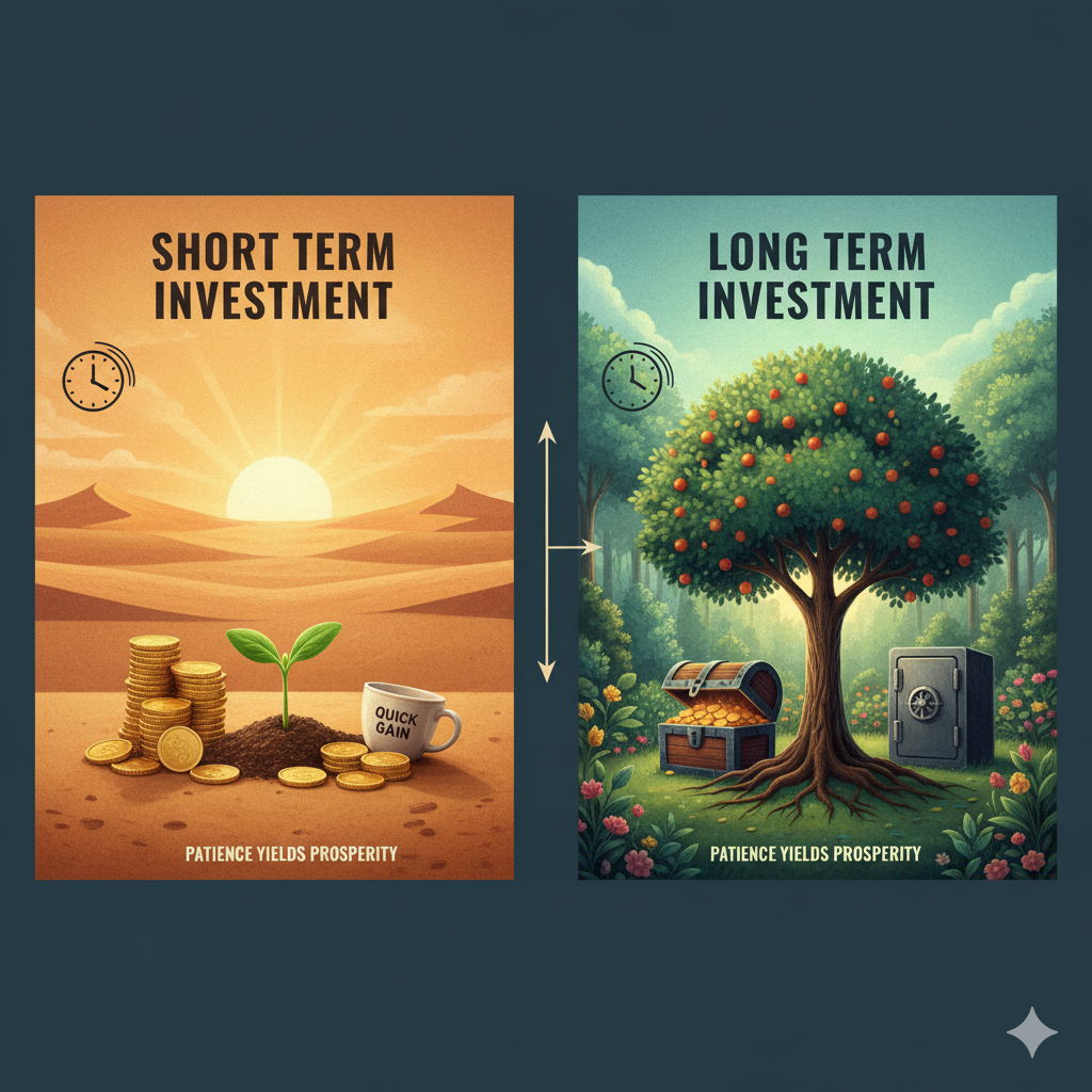 A comparison chart illustrating short-term versus long-term investment strategies in mutual funds and SIPs for beginner investors in India.