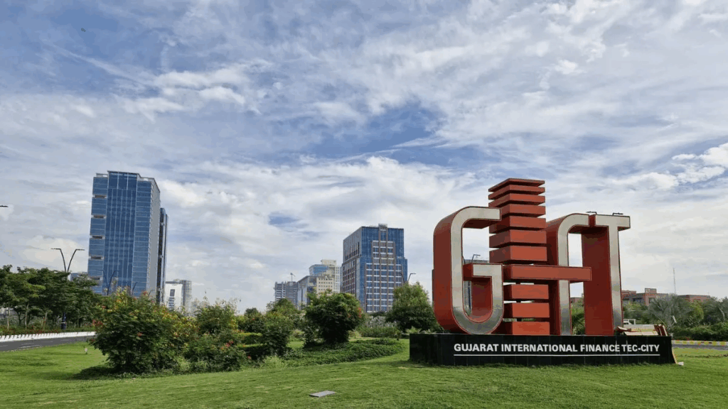 Modern skyline of GIFT City representing India’s international mutual fund hub and global investment gateway